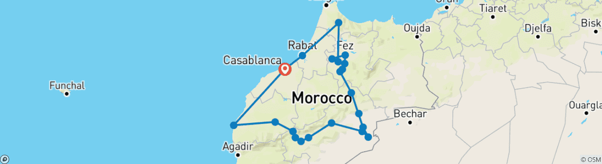 Image of a map showing the route of the tour