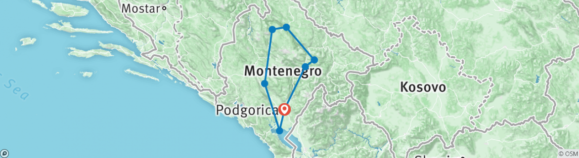 Image of a map showing the route of the tour
