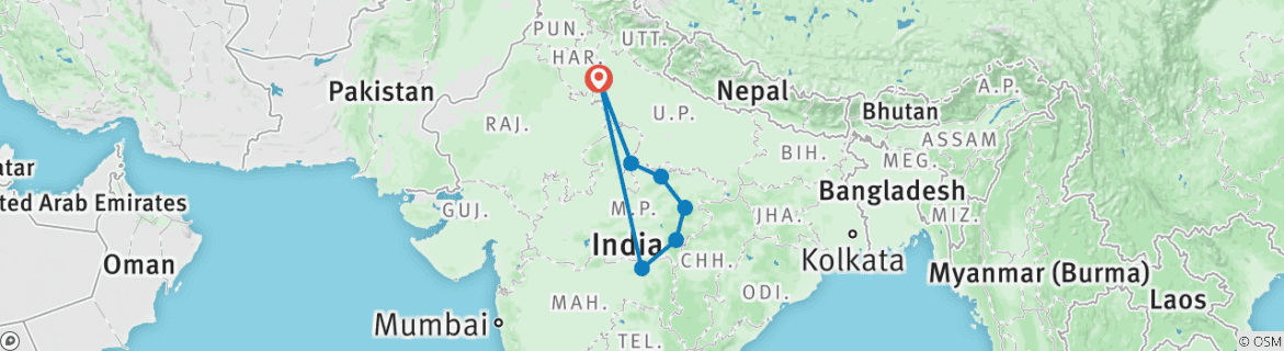 Image of a map showing the route of the tour