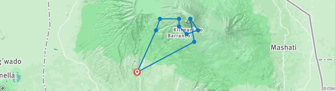 Image of a map showing the route of the tour