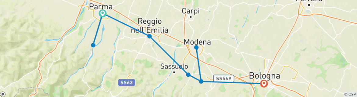 Image d'une carte montrant l'itinéraire du circuit