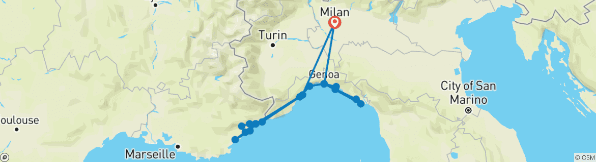 Image d'une carte montrant l'itinéraire du circuit