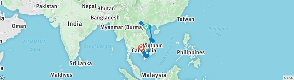 Image of a map showing the route of the tour
