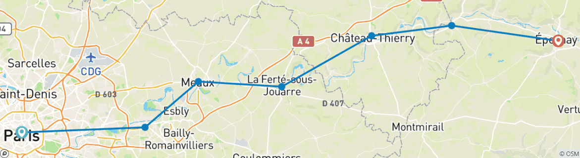 Image of a map showing the route of the tour