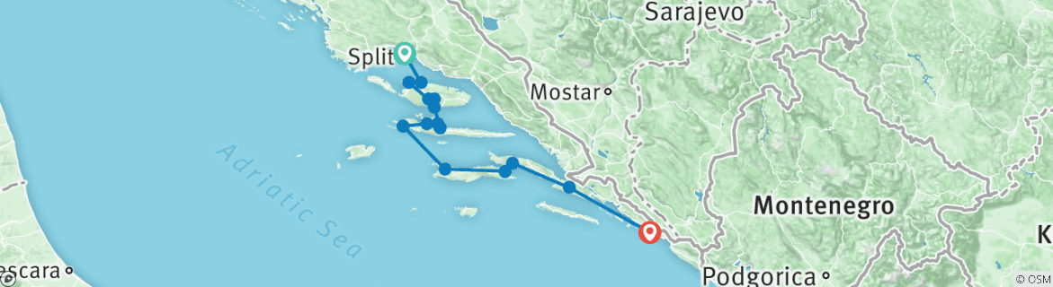 Image of a map showing the route of the tour