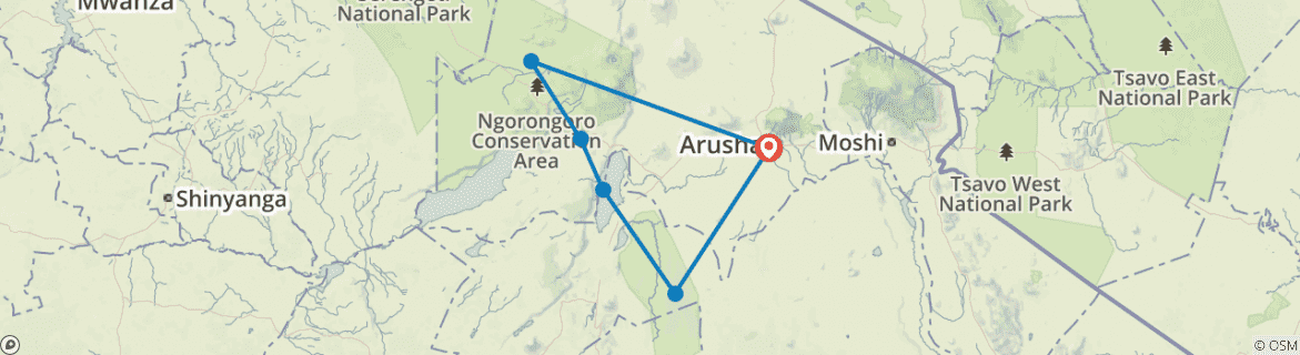Image of a map showing the route of the tour
