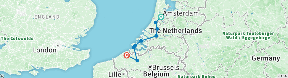 Image of a map showing the route of the tour