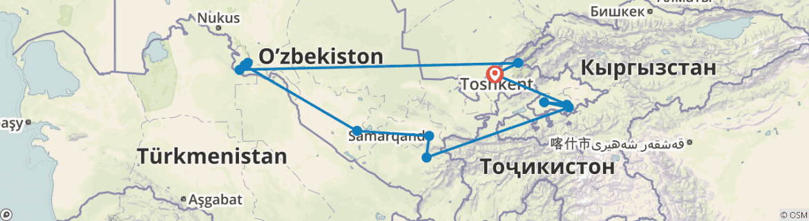 Image of a map showing the route of the tour