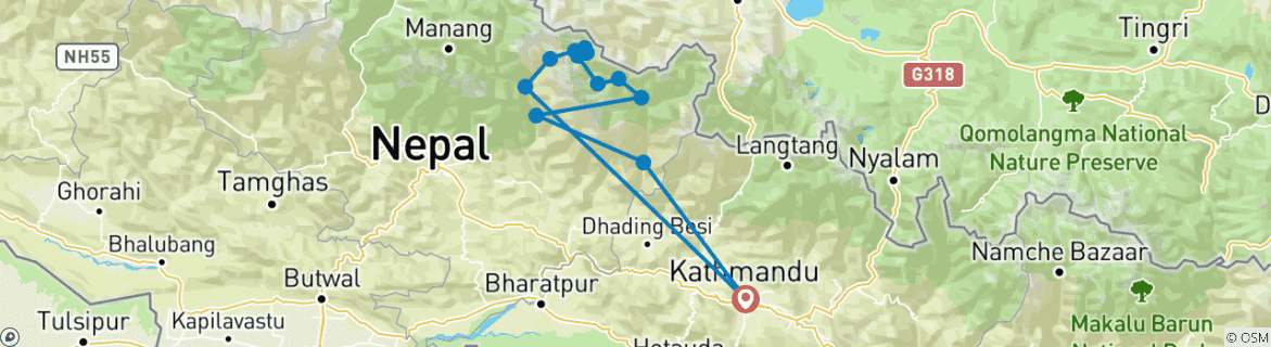 Image of a map showing the route of the tour