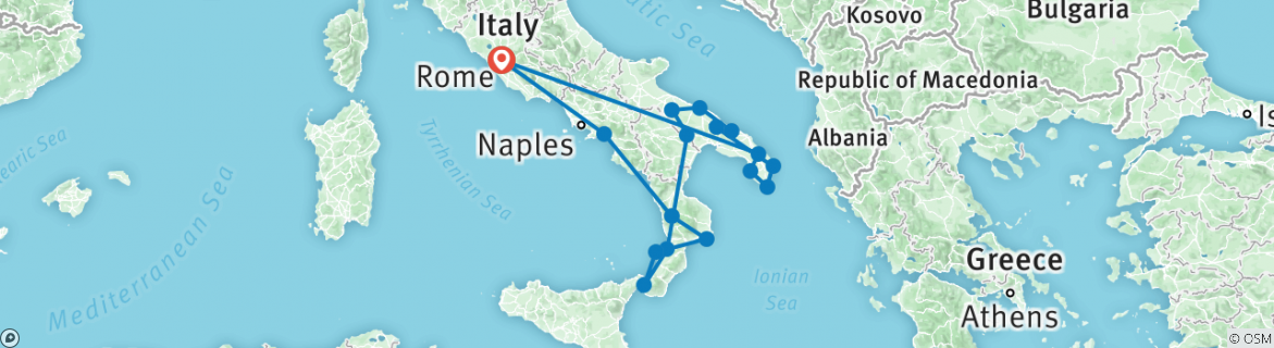 Image of a map showing the route of the tour