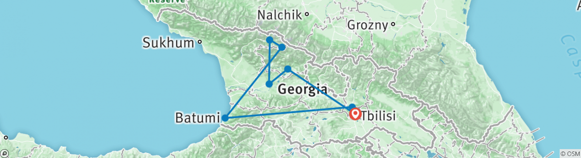 Image of a map showing the route of the tour