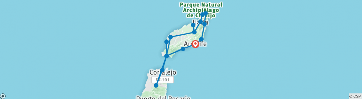 Image of a map showing the route of the tour