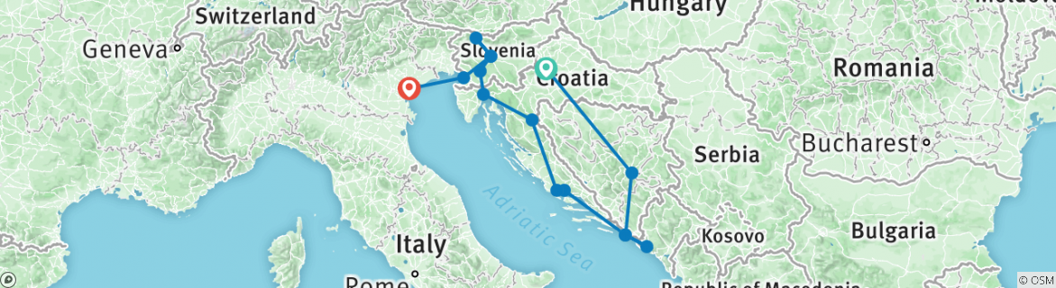 Image of a map showing the route of the tour