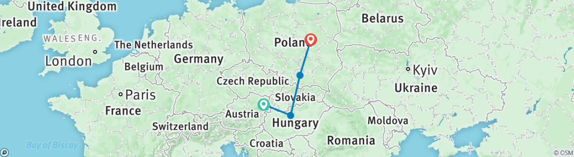 Image of a map showing the route of the tour