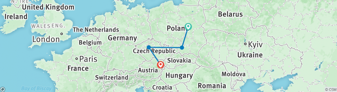 Image of a map showing the route of the tour