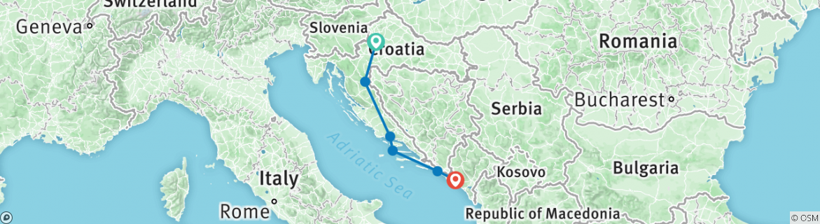 Image of a map showing the route of the tour