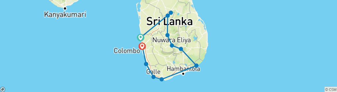 Image of a map showing the route of the tour