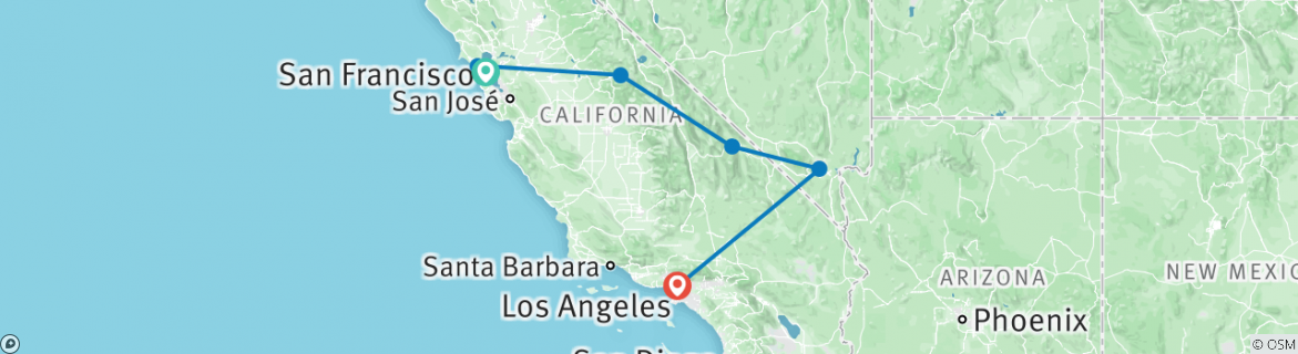 Image of a map showing the route of the tour