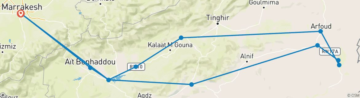 Karte mit der Reiseroute