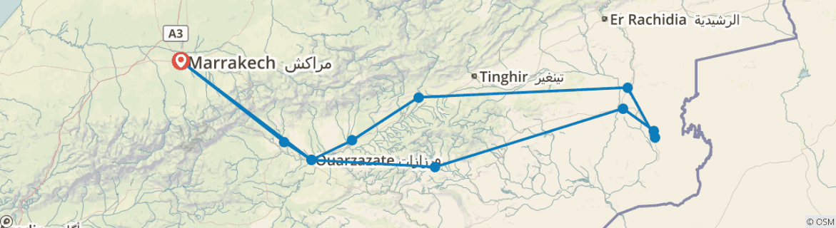 Image of a map showing the route of the tour