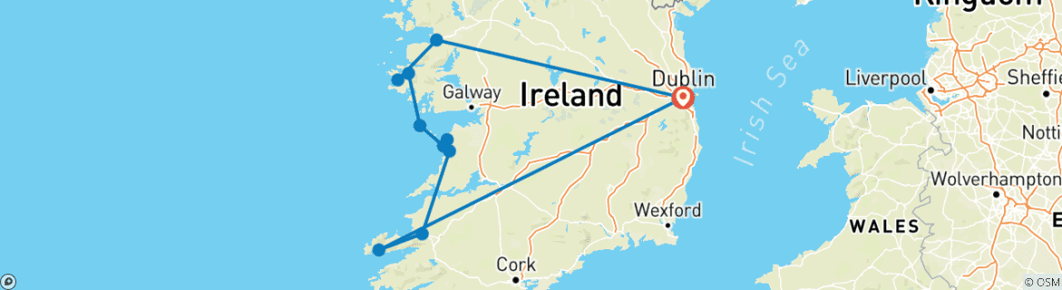 Image of a map showing the route of the tour