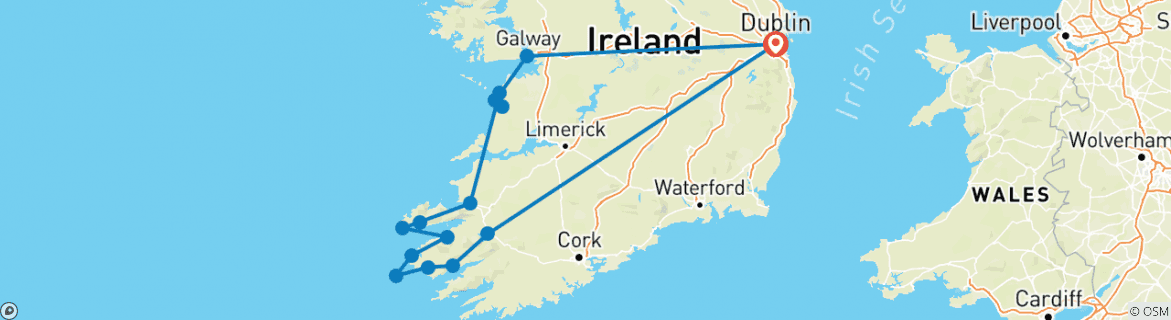 Image of a map showing the route of the tour