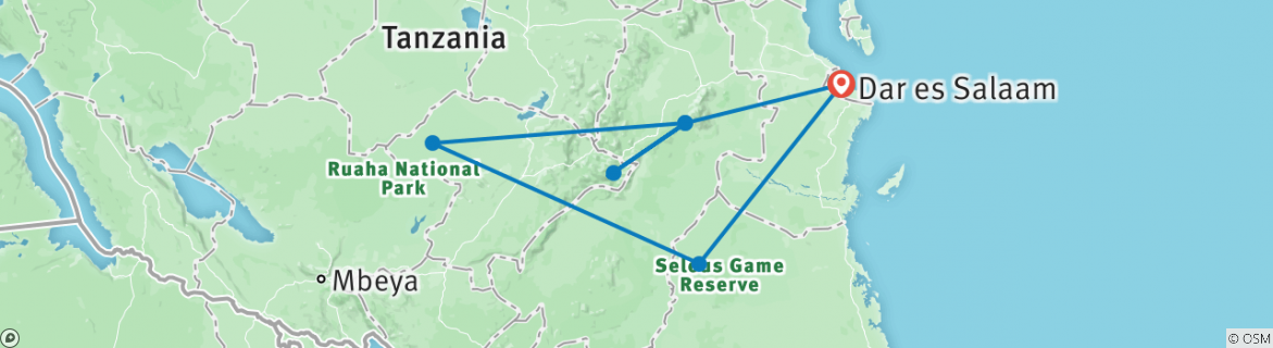 Image of a map showing the route of the tour