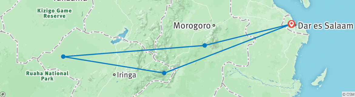 Image of a map showing the route of the tour