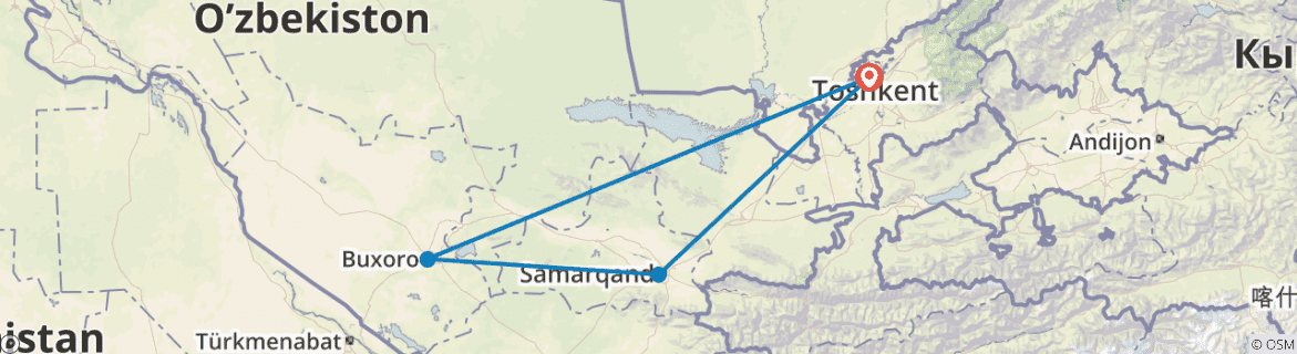 Image of a map showing the route of the tour
