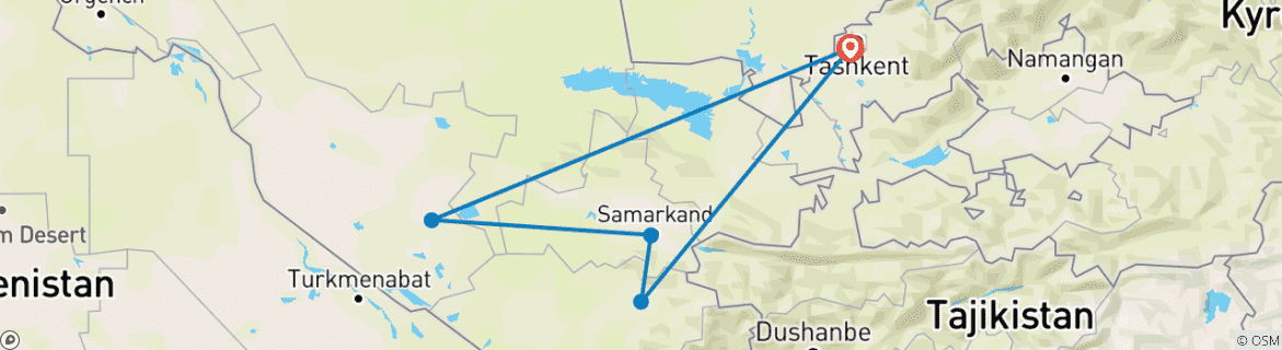 Image of a map showing the route of the tour