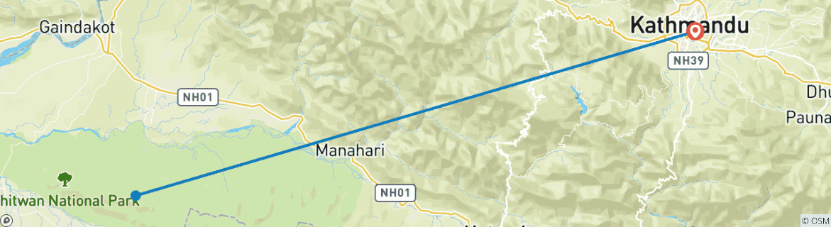 Carte du circuit Safari dans la jungle de Chitwan