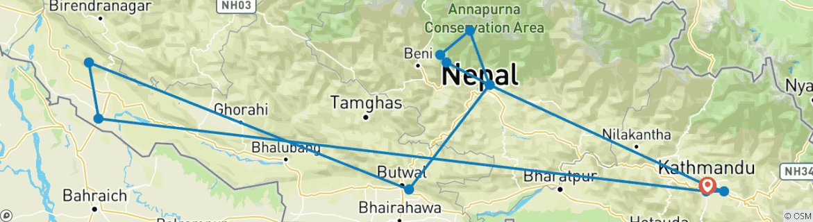 Karte mit der Reiseroute