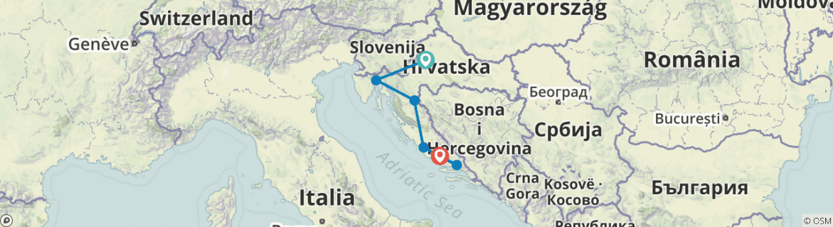 Image of a map showing the route of the tour