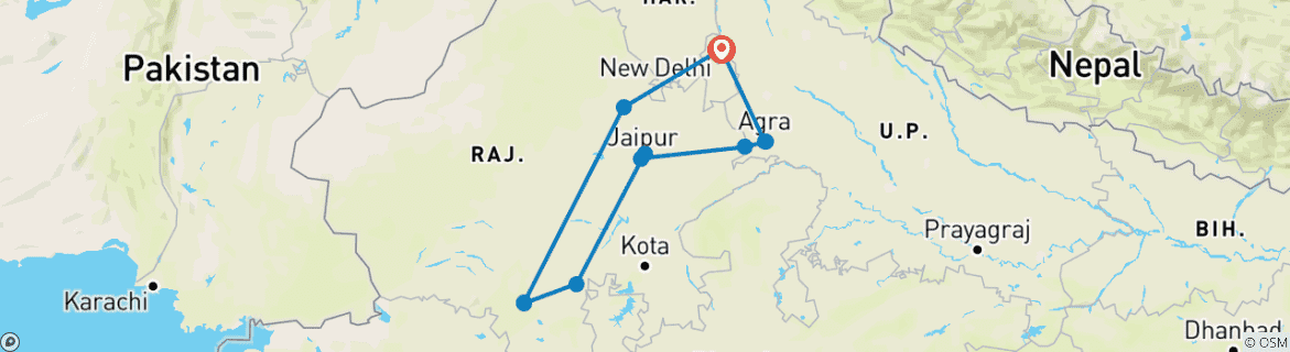 Image d'une carte montrant l'itinéraire du circuit