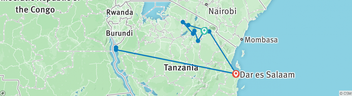 Image of a map showing the route of the tour