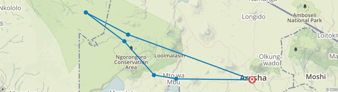 Image of a map showing the route of the tour