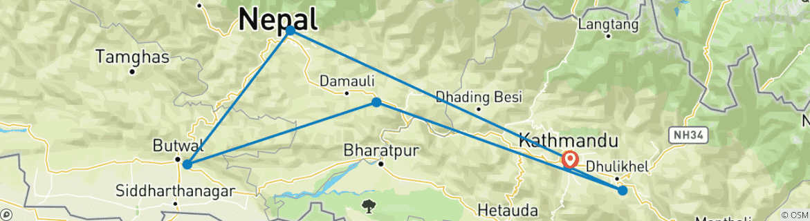 Image of a map showing the route of the tour