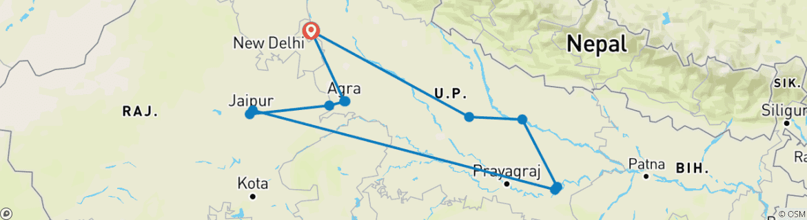 Karte mit der Reiseroute