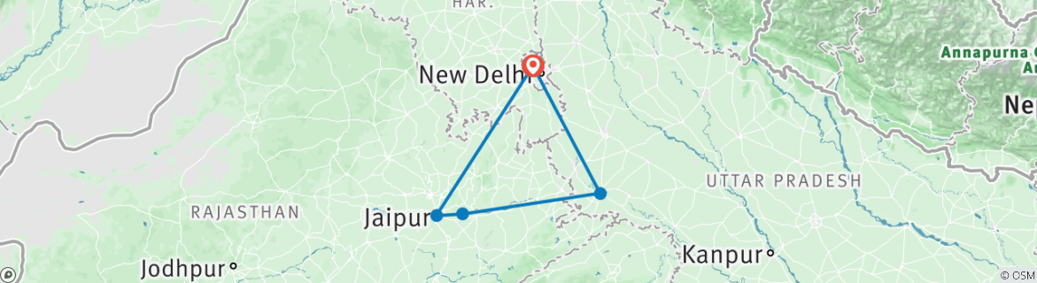 Image of a map showing the route of the tour
