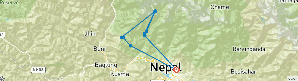 Mapa de Excursión al campamento base del Annapurna