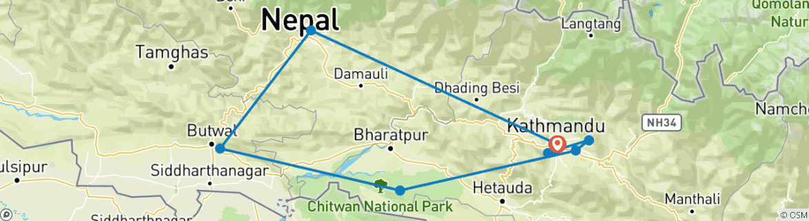 Image of a map showing the route of the tour