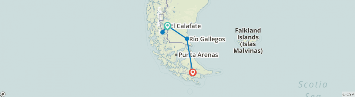 Image of a map showing the route of the tour