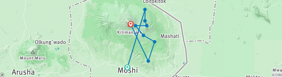 Image of a map showing the route of the tour