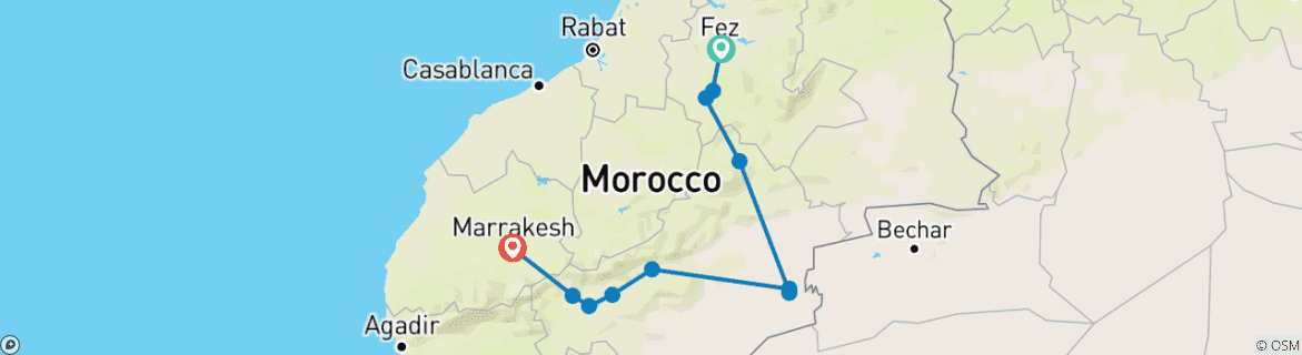 Image d'une carte montrant l'itinéraire du circuit