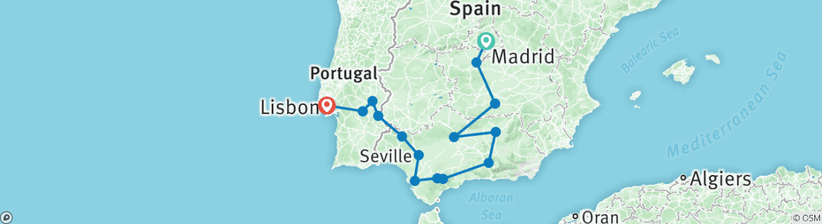Image of a map showing the route of the tour