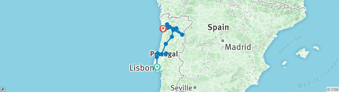 Image of a map showing the route of the tour