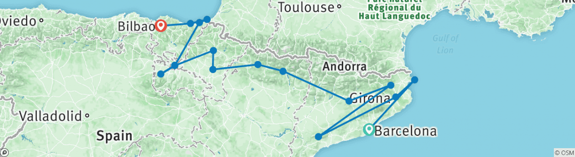 Image of a map showing the route of the tour