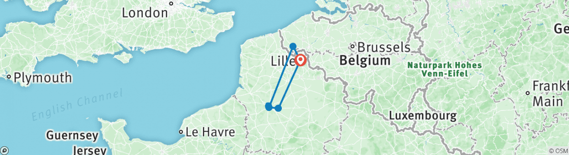 Image of a map showing the route of the tour