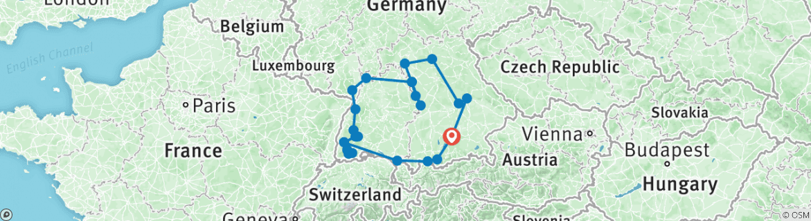 Image of a map showing the route of the tour
