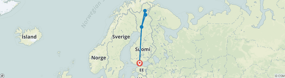 Image of a map showing the route of the tour